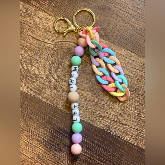 •Handmade• Let Them : Beaded/chain Key Chain NEW - Picture 2 of 3